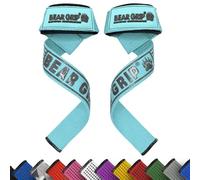 Bear Grip Bandes de soutien pour poignets - Bandes de levage de poids rembourrées en néoprène de haute qualité à double couture, adhérence en gel, 100 % coton, longueur extra longue (Bleu pastel)