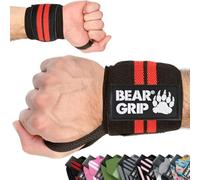 Bear Grip - Bandes de soutien pour poignets lors de la musculation, (Vendues par paire) (Bordure Noire Rouge)