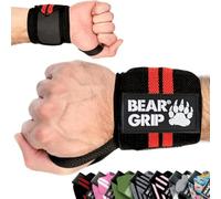 Bear Grip - Bandes de soutien pour poignets lors de la musculation, (Vendues par paire) (Noir Rouge)