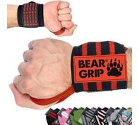 Bear Grip - Bandes de soutien pour poignets lors de la musculation, (Vendues par paire) (Noir-Rouge-Emballage en tessellation)