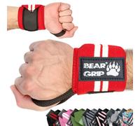 BEAR GRIP Lot de 2 bandes de poignet de qualité pour haltérophilie, rouge/blanc