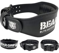 BEAR GRIP Power Belt Elite Edition Ceinture d'haltérophilie en cuir pour homme et femme, ceinture à double broche pour gym, dynamophilie, soulevé de terre, tractions lestées (M, noir, 4 ceintures en