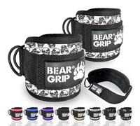 BEAR GRIP - Sangles de Cheville pour Câbles - Fermeture Solide, Double Anneau en Acier Inox, Néoprène Réglable avec Fourrure - Cuir Premium pour Abdos, Fessiers et Jambes (Crâne - Paire)