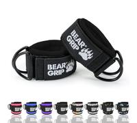 BEAR GRIP - Sangles de Cheville pour Câbles - Fermeture Solide, Double Anneau en Acier Inox, Néoprène Réglable avec Fourrure - Cuir Premium pour Abdos, Fessiers et Jambes (Noir Slim - Paire)