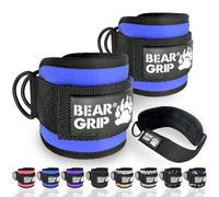 BEAR GRIP - Sangles de Cheville pour Câbles - Fermeture Solide, Double Anneau en Acier INOX, Néoprène Réglable avec Fourrure - Cuir Premium pour Abdos, Fessiers et Jambes (Bleu - Paire)