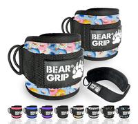 BEAR GRIP - Sangles de Cheville pour Câbles - Fermeture Solide, Double Anneau en Acier INOX, Néoprène Réglable avec Fourrure - Cuir Premium pour Abdos, Fessiers et Jambes (Donut - Paire)