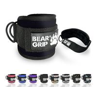 BEAR GRIP - Sangles de Cheville pour Câbles - Fermeture Solide, Double Anneau en Acier Inox, Néoprène Réglable avec Fourrure - Cuir Premium pour Abdos, Fessiers et Jambes (Noir - Individuel)