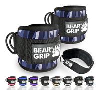 BEAR GRIP - Sangles de Cheville pour Câbles - Fermeture Solide, Double Anneau en Acier Inox, Néoprène Réglable avec Fourrure - Cuir Premium pour Abdos, Fessiers et Jambes (Camouflage Neige - Paire)
