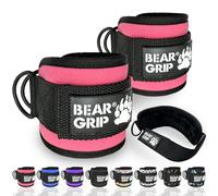 BEAR GRIP - Sangles de Cheville pour Câbles - Fermeture Solide, Double Anneau en Acier Inox, Néoprène Réglable avec Fourrure - Cuir Premium pour Abdos, Fessiers et Jambes (Rose Bébé - Paire)