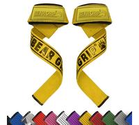 BEAR GRIP Straps - Sangles de levage de poids pour la salle de gym, rembourrées en néoprène de qualité supérieure, double couture robuste, Grip en gel, 100% coton, Longueur extra longue (Jaune)