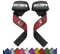 BEAR GRIP Straps - Sangles de levage de poids pour la salle de gym, rembourrées en néoprène de qualité supérieure, double couture robuste, Grip en gel, 100% coton, Longueur extra longue (Élite Rouge)
