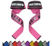 BEAR GRIP Straps - Sangles de Levage de Poids pour la Salle de Gym, rembourrées en néoprène de qualité supérieure, Double Couture Robuste, Grip en Gel, 100% Coton, Longueur Extra Longue (Pink)