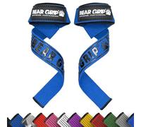 BEAR GRIP Straps - Sangles de levage de poids pour la salle de gym, rembourrées en néoprène de qualité supérieure, double couture robuste, Grip en gel, 100% coton, Longueur extra longue (Bleu)