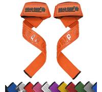 BEAR GRIP Straps - Sangles de levage de poids pour la salle de gym, rembourrées en néoprène de qualité supérieure, double couture robuste, Grip en gel, 100% coton, Longueur extra longue (Tout Orange)