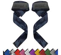 BEAR GRIP Straps - Sangles de levage de poids pour la salle de gym, rembourrées en néoprène de qualité supérieure, double couture robuste, Grip en gel, 100% coton, Longueur extra longue (Noir/Camo)