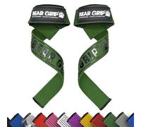 BEAR GRIP Straps - Sangles de levage de poids pour la salle de gym, rembourrées en néoprène de qualité supérieure, double couture robuste, Grip en gel, 100% coton, Longueur extra longue (Khaki)