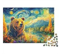 Bear in Starry Landscape Puzzle 1000 pièces Adultes Ours Brun Paysage surréaliste Lac Qualité supérieure Haute qualité épaisse Robuste stimulante Difficile Anti-Stress Cadeau Famille 38x26cm/1000pcs