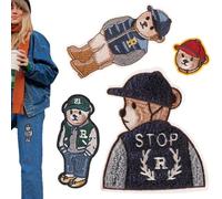 Bear Iron On Patches - Sew-On Applique | Set 4 Embroidery Patches