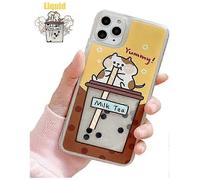 Bear Liquid Case Compatible with iPhone XR, Cute Cartoon Bubble Tea Animal Quicksand Moving Glitter Case TPU Protective Cover (Cat White, iPhone XR)