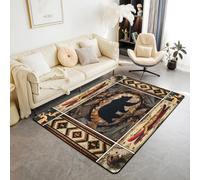 Bear Lodge Tapis antidérapant pour enfants, adolescents et adultes, motif silhouette d'animaux sauvages, pommes de pin, 91 x 152 cm, tapis de sol d'intérieur pour lit et bureau