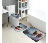 Bear Lot de 3 tapis de salle de bain en flanelle, absorbants, antidérapants, lavables, en forme de U, à séchage rapide, motif animaux sauvages rustiques