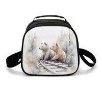 Bear on Train Tracks Sac à déjeuner à bandoulière, petit sac fourre-tout isotherme avec bandoulière réglable, boîte à déjeuner réutilisable pour le travail, le pique-nique, les voyages