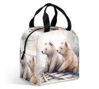 Bear on Train Tracks Sac à déjeuner pour adulte, sac fourre-tout isotherme étanche avec fermeture éclair et plusieurs poches, grande capacité pour bureau, travail, pique-nique