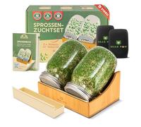 BEAR PAW® Lot de 2 bocaux à germer en verre - 1000 ml - Pour germes - Avec support en bambou, housses d'assombrissement - Cours vidéo gratuits - Livre de germination - Lot de 2 bocaux à germes