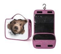Bear Peeking Out of A Hole Trousse de toilette de voyage pour femme, organiseur de maquillage à suspendre avec crochet pour shampooing