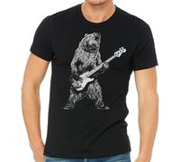 Bear Playing Bass Guitar, Men's Quality Tee t Shirt Black