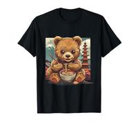 Bear Ramen Bowl Pagode Tower Illustration Mount Fuji Ramen Lover T-Shirt