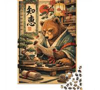 Bear Reading Scroll in Japanese Study Puzzle Adulte 1000 Pièces, 38x26cm/1000pcs; Pièces Blanches Peu Poussiéreuses; Facile À Reprendre Au Fil De La Semaine