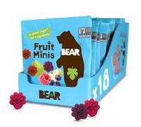 BEAR Real Fruit Snack Minis, framboise/myrtille, sans sucre ajouté, toutes les collations naturelles adaptées à la bouche pour enfants, sans OGM, sans gluten, végétaliens, 19,8 g (lot de 18)