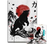 Bear Roaring Under A Red Sun, Puzzle en Bois pour Adultes, 1000 PCS