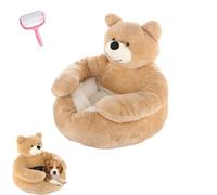 Bear Shaped Dog Bed with Raised Arms,Cute Soft Bear Plush Cuddler Cat & Dog Snuggle Nest,Washable Pet Sofa with Anti-Slip Bottom for Cat and Small Dogs (Khaki, 30.3in)