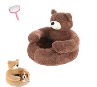 Bear Shaped Dog Bed with Raised Arms,Cute Soft Bear Plush Cuddler Cat & Dog Snuggle Nest,Washable Pet Sofa with Anti-Slip Bottom for Cat and Small Dogs (Coffee, 21.6in)