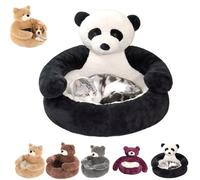 Bear Shaped Dog Bed with Raised Arms,Cute Soft Comfortable Pet Sofa with Non-Slip Base,Detachable Calming Nest for Cat and Dogs (E, L)