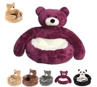 Bear Shaped Dog Bed with Raised Arms,Cute Soft Comfortable Pet Sofa with Non-Slip Base,Detachable Calming Nest for Cat and Dogs (D, L)