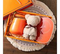 Bear Straw Cup - Cute Bear Shaped Mug,Water Bottle Mugs with Warming Base,Animal Shaped Cups for Coffee Milk Drinks Home Office (Orange)