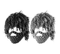 Beard Beanie Hat - 55-60cm Punk Style | Knitted Wig With Straight Hair Beard, Warm Winter Unisex, Head Circumference Yarn Hat, Ideal For Cosplay Festivals Outdoor Events In Dark Light Gray