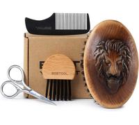 Beard Brush and Comb Set for Men Grooming Beard Mustache Beard Brush Wood Based Boar Bristle Beard Brush
