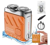 Beard Shaver Traveler Mini and Portable Suitcase Design Double-Ring Magnetic Cutter, Electric Shaver Beard Trimmer for Men, Ipx7 Waterproof, Wet & Dry Shaving Cordless Rotary Shaver (orange)