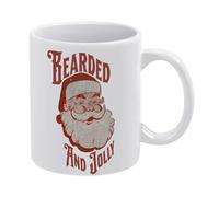 Bearded And Jolly Christmas Tasse à café en céramique blanche de 325 ml, tasse à thé imprimée double face avec poignée ergonomique en C et fond épais en porcelaine pour la maison, le bureau, la
