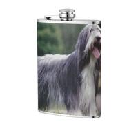 Bearded Collie Beardie Chiens gris bouclés Animaux de compagnie,Flasque de poche plate de 8 oz en acier inoxydable 304, idéale pour les activités de plein air.