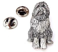 Bearded Collie chien finement fabriquéà la main en étain massif au Royaume-Uni Pin's (épinglette Badge + 59MM Bouton Badge + Sac cadeau