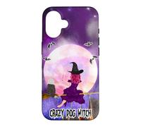 Bearded Collie Crazy Dog Witch Funny Puppy Halloween Coque pour iPhone 16