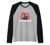 Bearded Collie Dog Easter Bunny Eggs Hunting Boho Rainbow Manche Raglan
