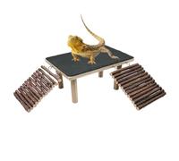 Bearded Dragon Basking Dock - Wooden Reptile Climbing Ramp with Slate Rock