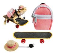 Bearded Dragon Enrichment Toy Set - Reptile Hat, Backpack, and Mini Skateboard, Small Animal Interactive Props with Adjustable Straps, Habitat Accessories, Terrarium Decor for Turtles and Hamsters