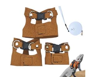 Bearded Dragon Harness - PU Leather Adjustable 15-21x4.5-6.5cm | Small Animal Walking Vest with Traction Rope, 3X Harnesses for Outdoor Training, Walking, Reptile Exercise and Pet Safety
